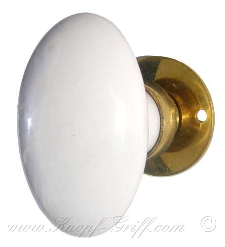 Turning doorknob oval white porcelain (set)