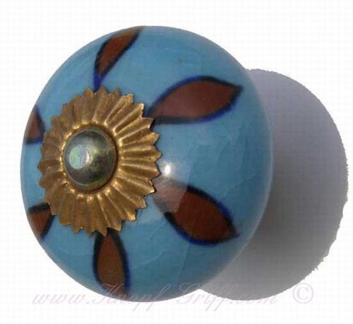 Porcelain doorknob - drawer knob Antique blue
