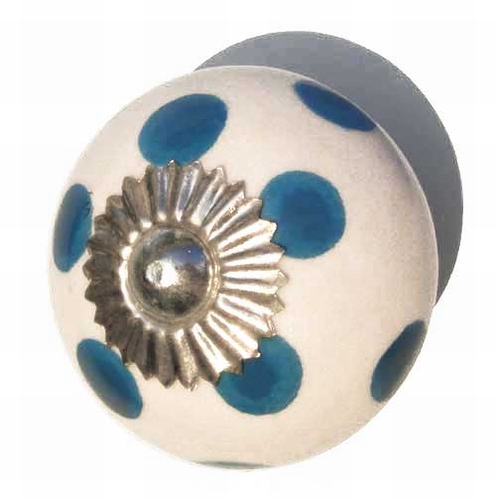Porcelain doorknob spotted blue