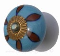 Porcelain doorknob - drawer knob Antique blue